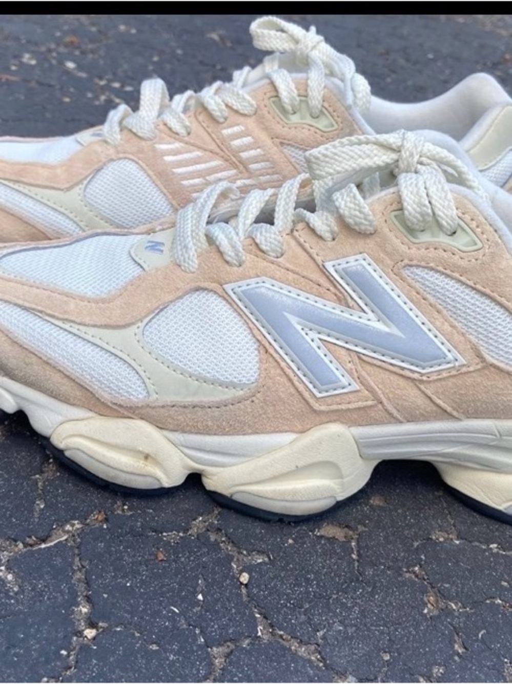 New Balance Beige Cream White Mesh Suede Sneakers